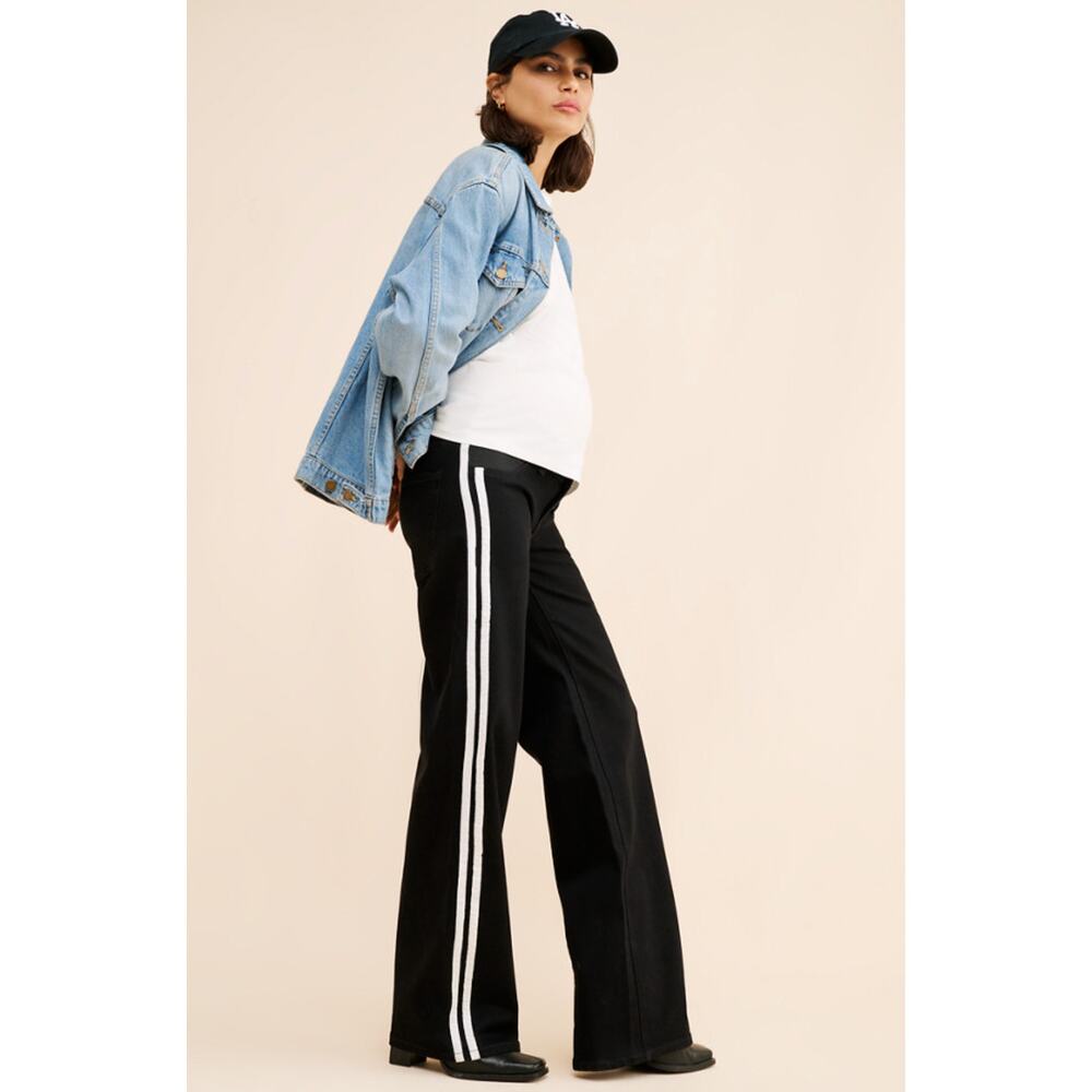 WARP + WEFT Maternity Black Striped Wide Leg Jeans Size 6 / 28